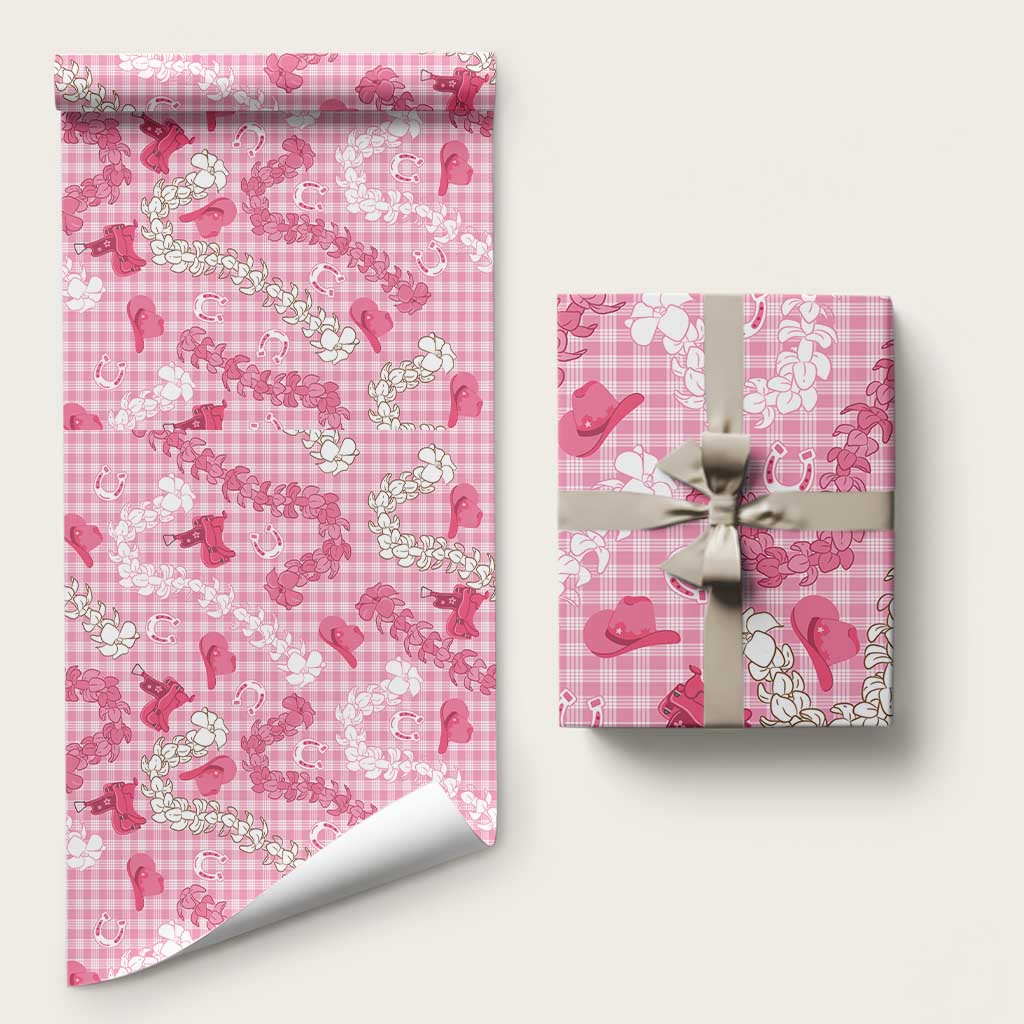 Paniolo Palaka Hawaiian Cowgirl Wrapping Paper LT9 58" × 23" Pink - Polynesian Pride