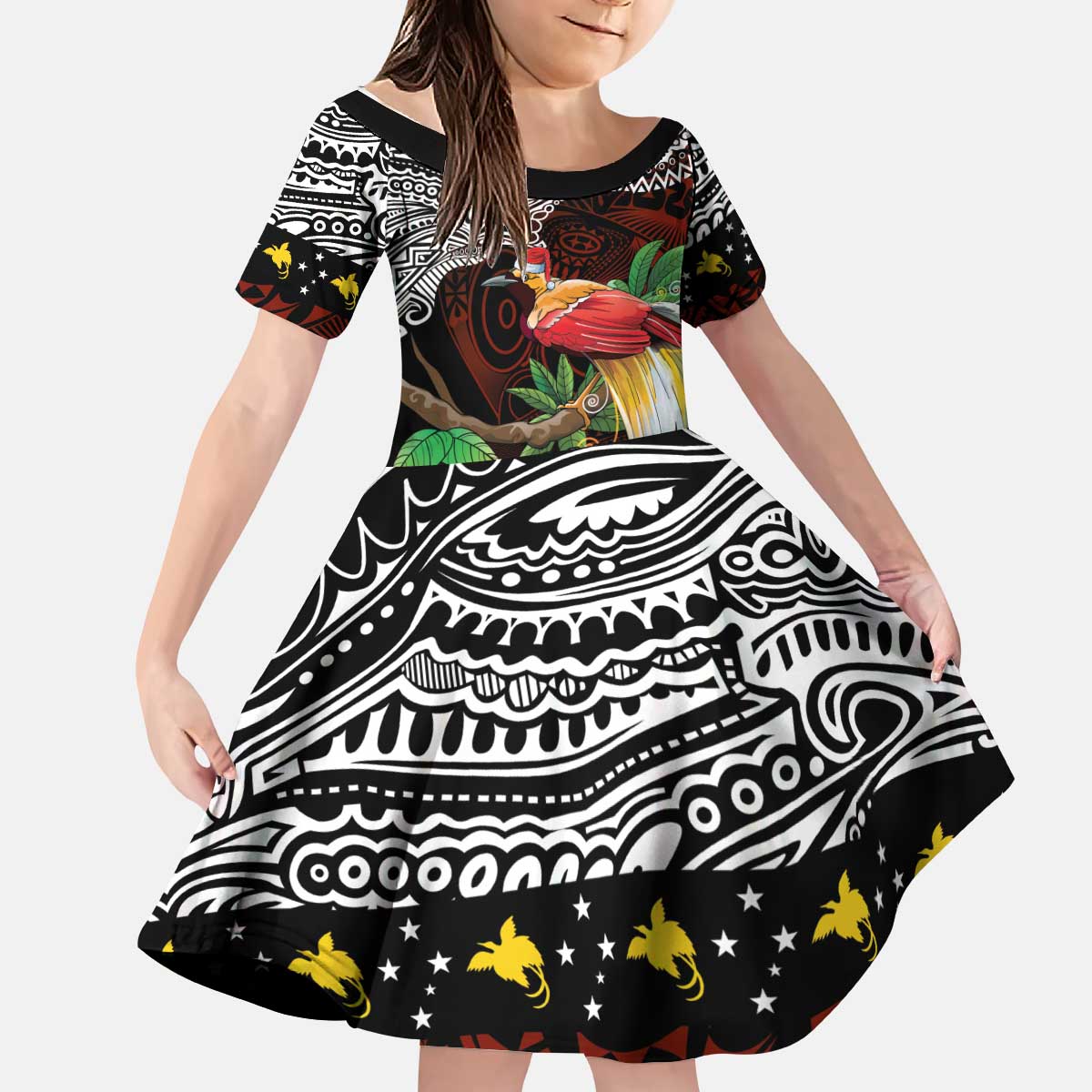 Papua New Guinea Christmas Kid Short Sleeve Dress LT9 KID Black - Polynesian Pride