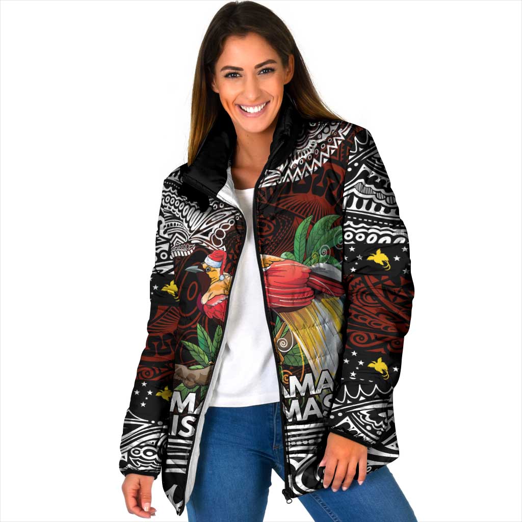 Papua New Guinea Christmas Padded Jacket LT9 Women Black - Polynesian Pride