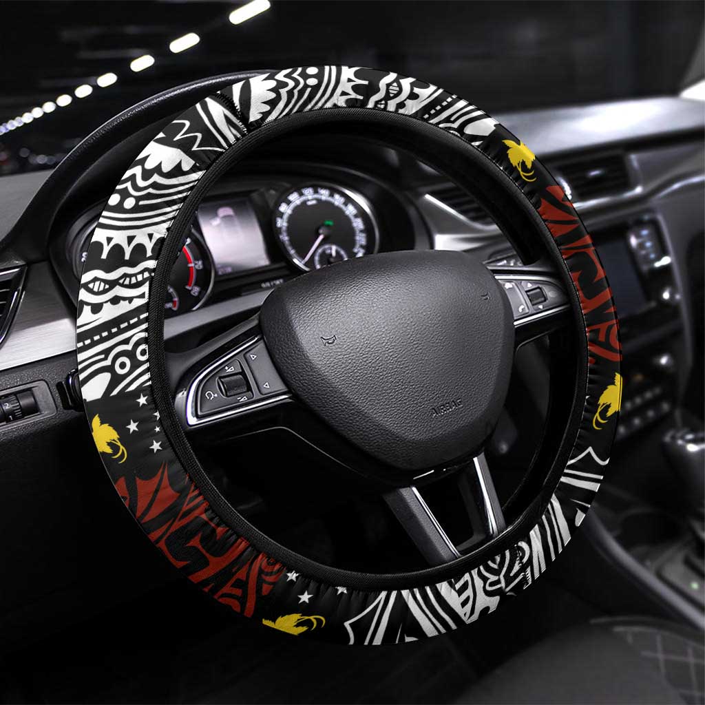 Papua New Guinea Christmas Steering Wheel Cover LT9 Universal Fit Black - Polynesian Pride