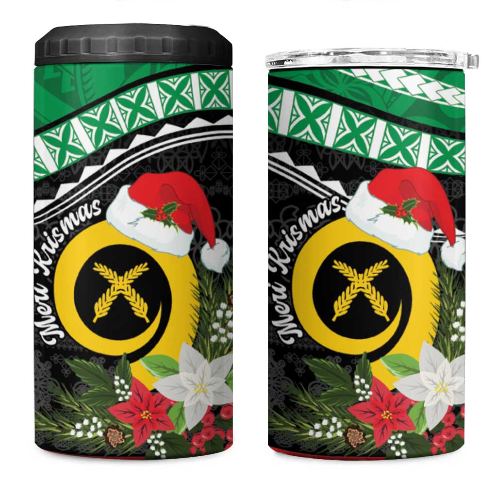 Vanuatu Pig's Tusk Meri Krismas! 4 in 1 Can Cooler Tumbler Vanuatuan Sand Drawing Pattern LT9 One Size: 16 oz Green - Polynesian Pride