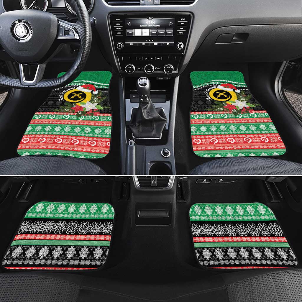 Vanuatu Pig's Tusk Meri Krismas! Car Mats Vanuatuan Sand Drawing Pattern LT9 Set 4pcs Green - Polynesian Pride