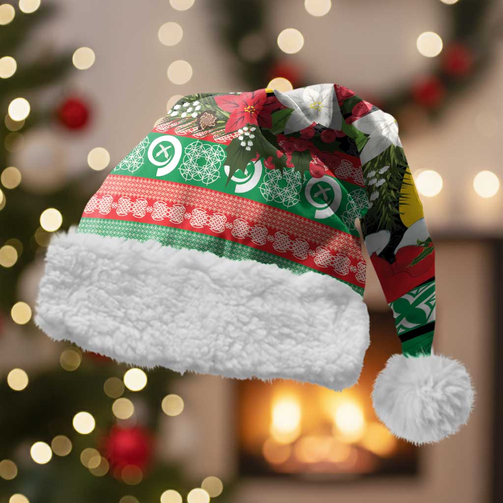 Vanuatu Pig's Tusk Meri Krismas! Christmas Santa Hat Vanuatuan Sand Drawing Pattern LT9 With Fur Green - Polynesian Pride