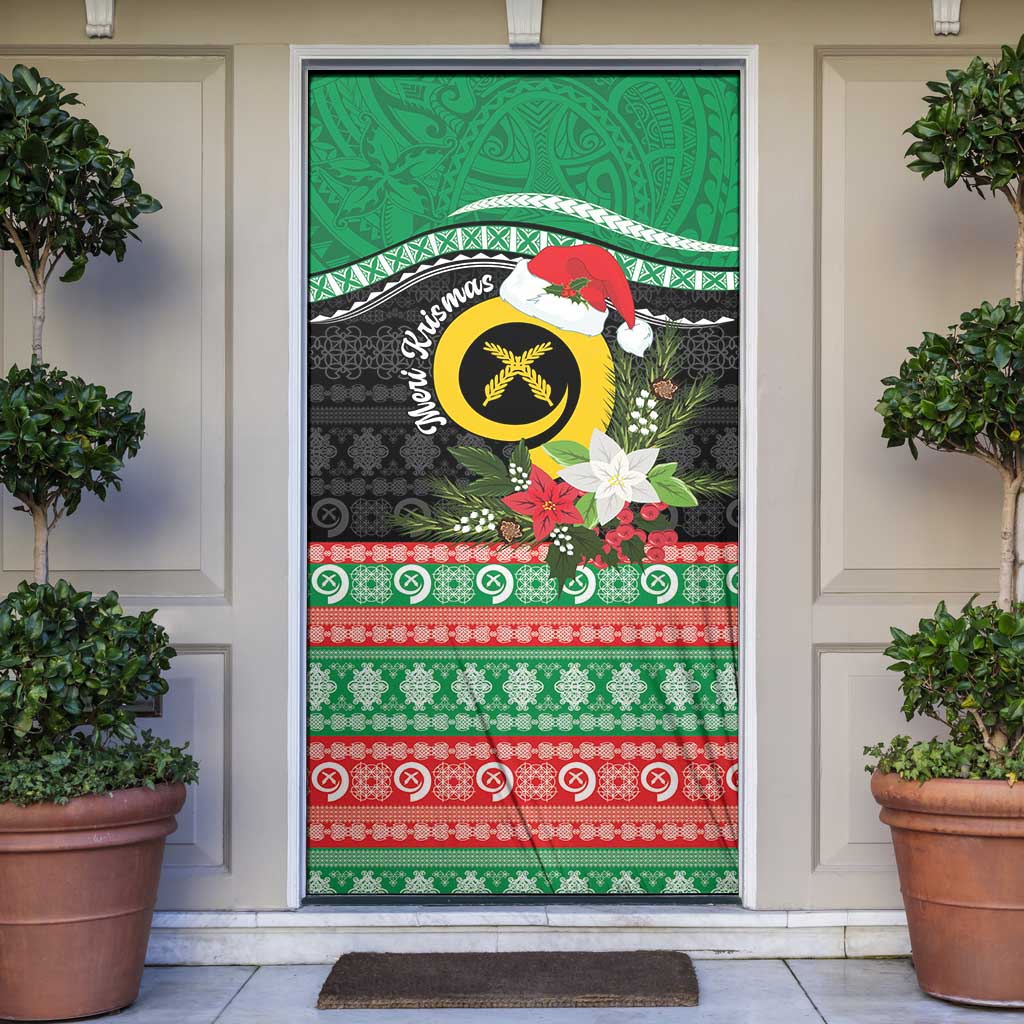 Vanuatu Pig's Tusk Meri Krismas! Door Cover Vanuatuan Sand Drawing Pattern LT9 Green - Polynesian Pride
