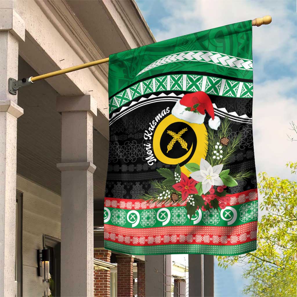 Vanuatu Pig's Tusk Meri Krismas! Garden Flag Vanuatuan Sand Drawing Pattern LT9 House Flag Green - Polynesian Pride