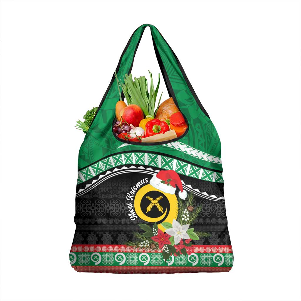 Vanuatu Pig's Tusk Meri Krismas! Grocery Bag Vanuatuan Sand Drawing Pattern LT9 1-pack One Size Green - Polynesian Pride