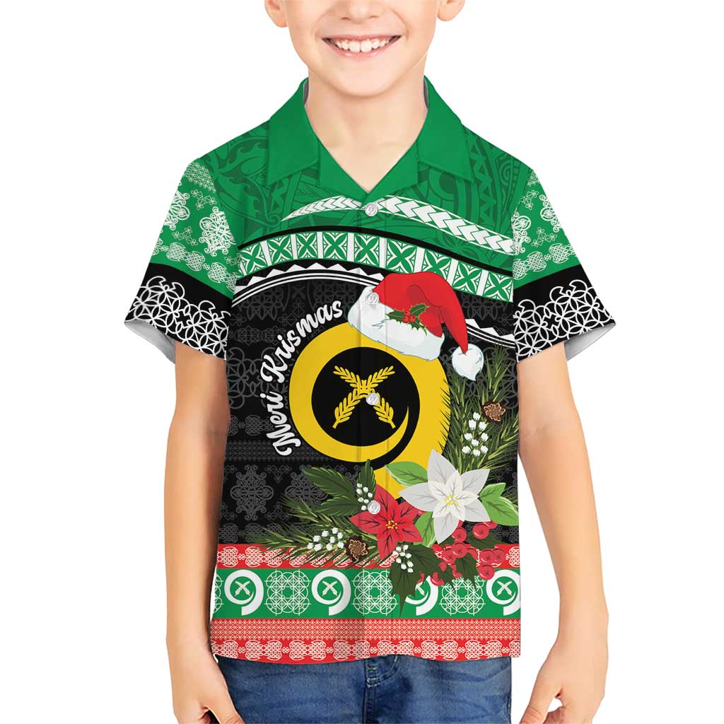 Vanuatu Pig's Tusk Meri Krismas! Kid Hawaiian Shirt Vanuatuan Sand Drawing Pattern LT9 Kid Green - Polynesian Pride