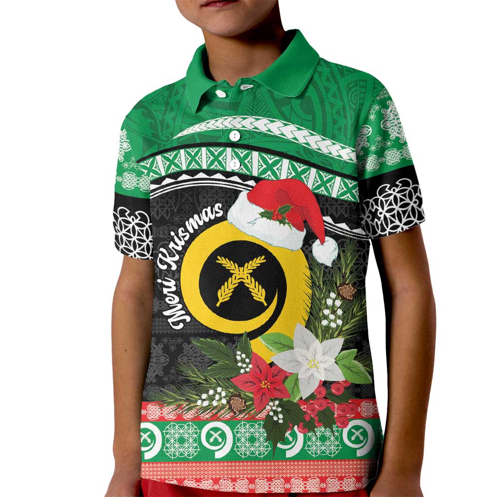Vanuatu Pig's Tusk Meri Krismas! Kid Polo Shirt Vanuatuan Sand Drawing Pattern LT9 Kid Green - Polynesian Pride