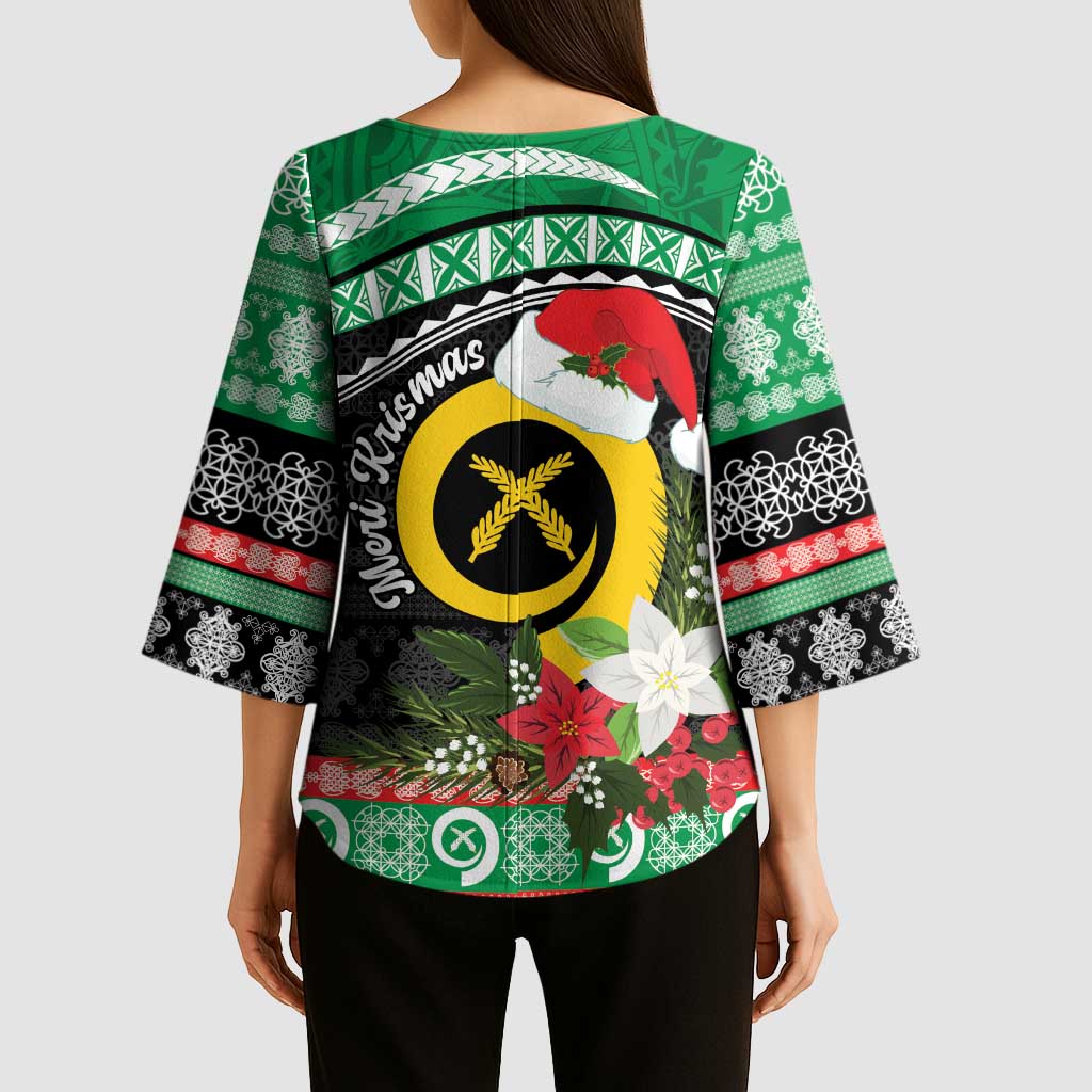 Vanuatu Pig's Tusk Meri Krismas! Kimono Sleeve Blouse Vanuatuan Sand Drawing Pattern LT9 - Polynesian Pride
