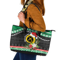 Vanuatu Pig's Tusk Meri Krismas! Leather Tote Bag Vanuatuan Sand Drawing Pattern LT9 Green - Polynesian Pride