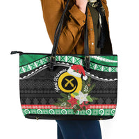Vanuatu Pig's Tusk Meri Krismas! Leather Tote Bag Vanuatuan Sand Drawing Pattern LT9 - Polynesian Pride