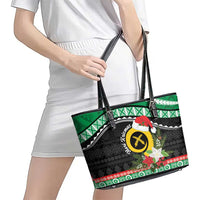 Vanuatu Pig's Tusk Meri Krismas! Leather Tote Bag Vanuatuan Sand Drawing Pattern LT9 - Polynesian Pride