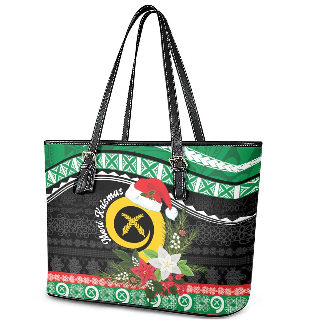 Vanuatu Pig's Tusk Meri Krismas! Leather Tote Bag Vanuatuan Sand Drawing Pattern LT9 - Polynesian Pride
