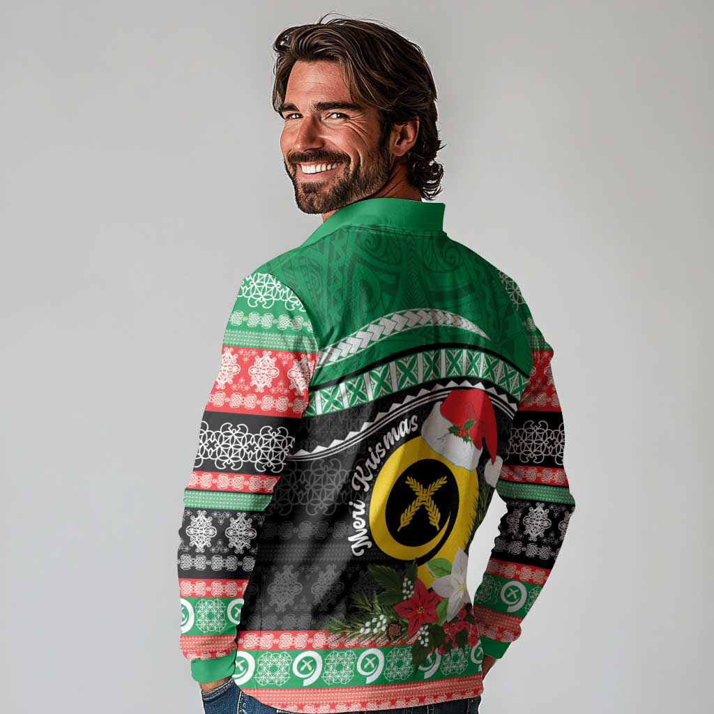 Vanuatu Pig's Tusk Meri Krismas! Long Sleeve Polo Shirt Vanuatuan Sand Drawing Pattern LT9 - Polynesian Pride