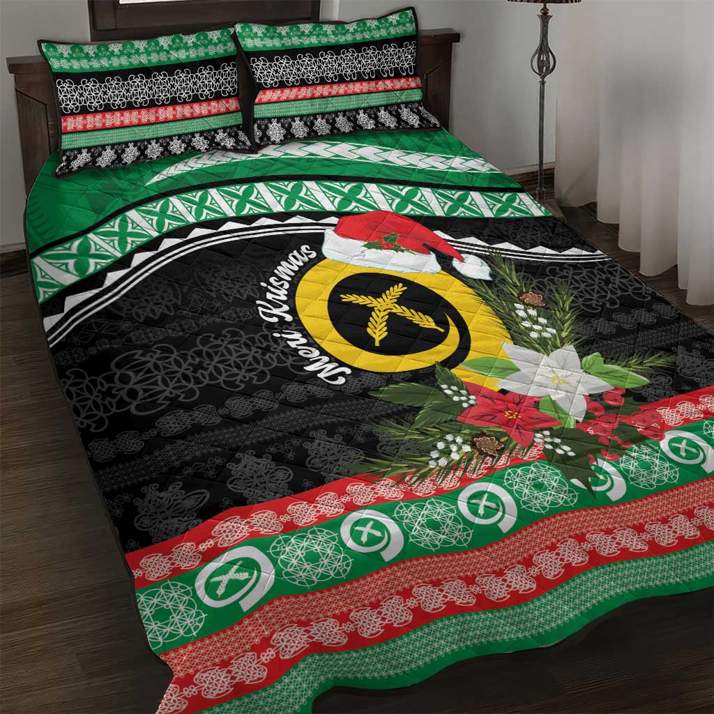 Vanuatu Pig's Tusk Meri Krismas! Quilt Bed Set Vanuatuan Sand Drawing Pattern LT9 Green - Polynesian Pride