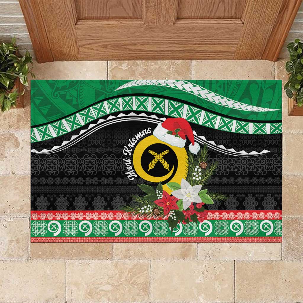 Vanuatu Pig's Tusk Meri Krismas! Rubber Doormat Vanuatuan Sand Drawing Pattern LT9 Green - Polynesian Pride