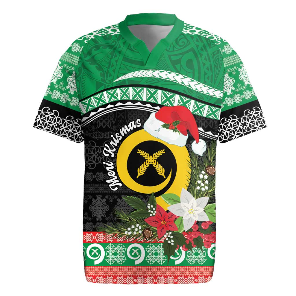 Vanuatu Pig's Tusk Meri Krismas! Rugby Jersey Vanuatuan Sand Drawing Pattern LT9 Green - Polynesian Pride