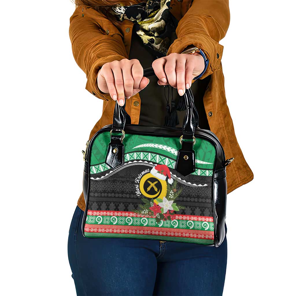 Vanuatu Pig's Tusk Meri Krismas! Shoulder Handbag Vanuatuan Sand Drawing Pattern LT9 One Size Green - Polynesian Pride