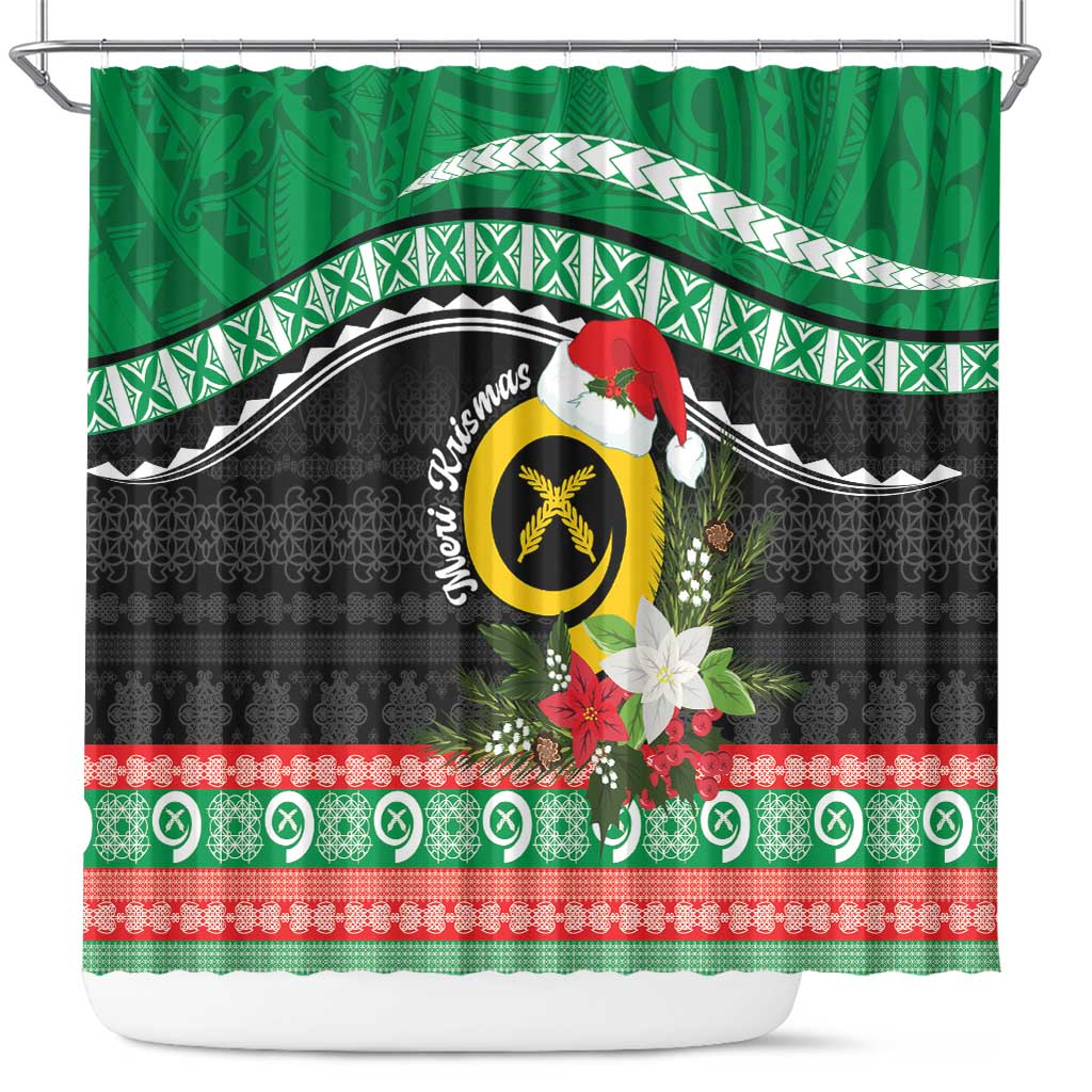 Vanuatu Pig's Tusk Meri Krismas! Shower Curtain Vanuatuan Sand Drawing Pattern LT9 Green - Polynesian Pride