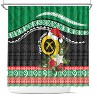 Vanuatu Pig's Tusk Meri Krismas! Shower Curtain Vanuatuan Sand Drawing Pattern LT9 Green - Polynesian Pride