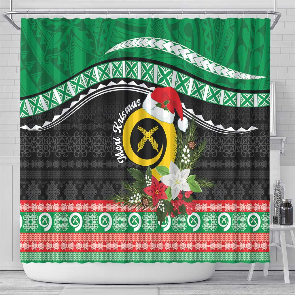 Vanuatu Pig's Tusk Meri Krismas! Shower Curtain Vanuatuan Sand Drawing Pattern LT9 - Polynesian Pride