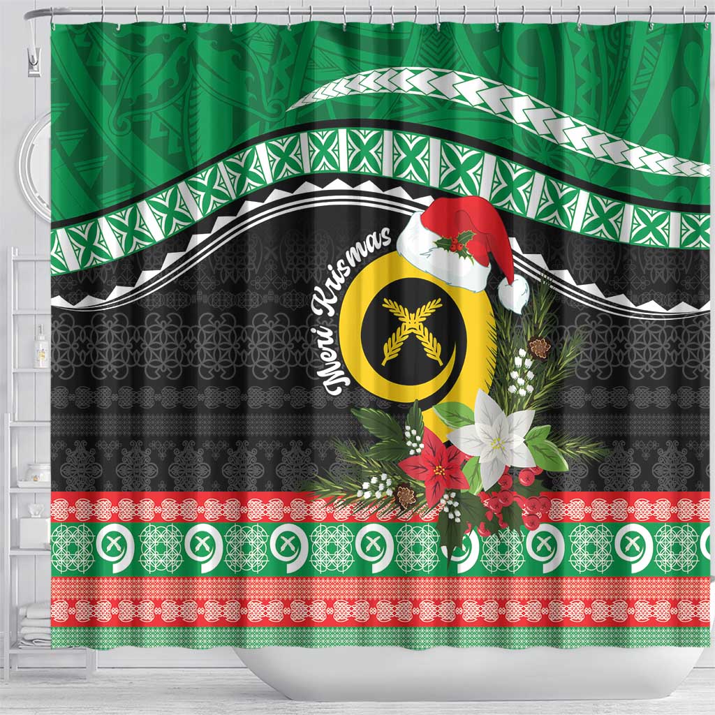 Vanuatu Pig's Tusk Meri Krismas! Shower Curtain Vanuatuan Sand Drawing Pattern LT9 - Polynesian Pride