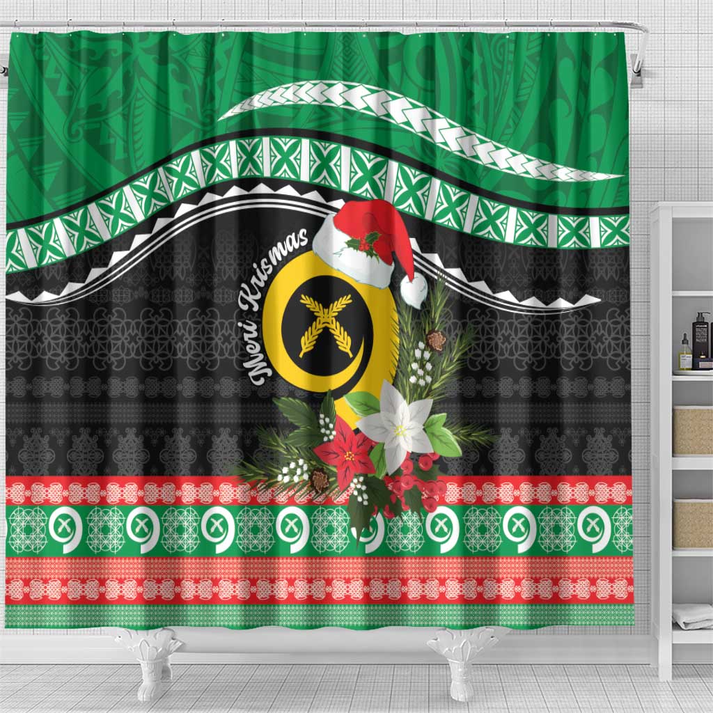 Vanuatu Pig's Tusk Meri Krismas! Shower Curtain Vanuatuan Sand Drawing Pattern LT9 - Polynesian Pride