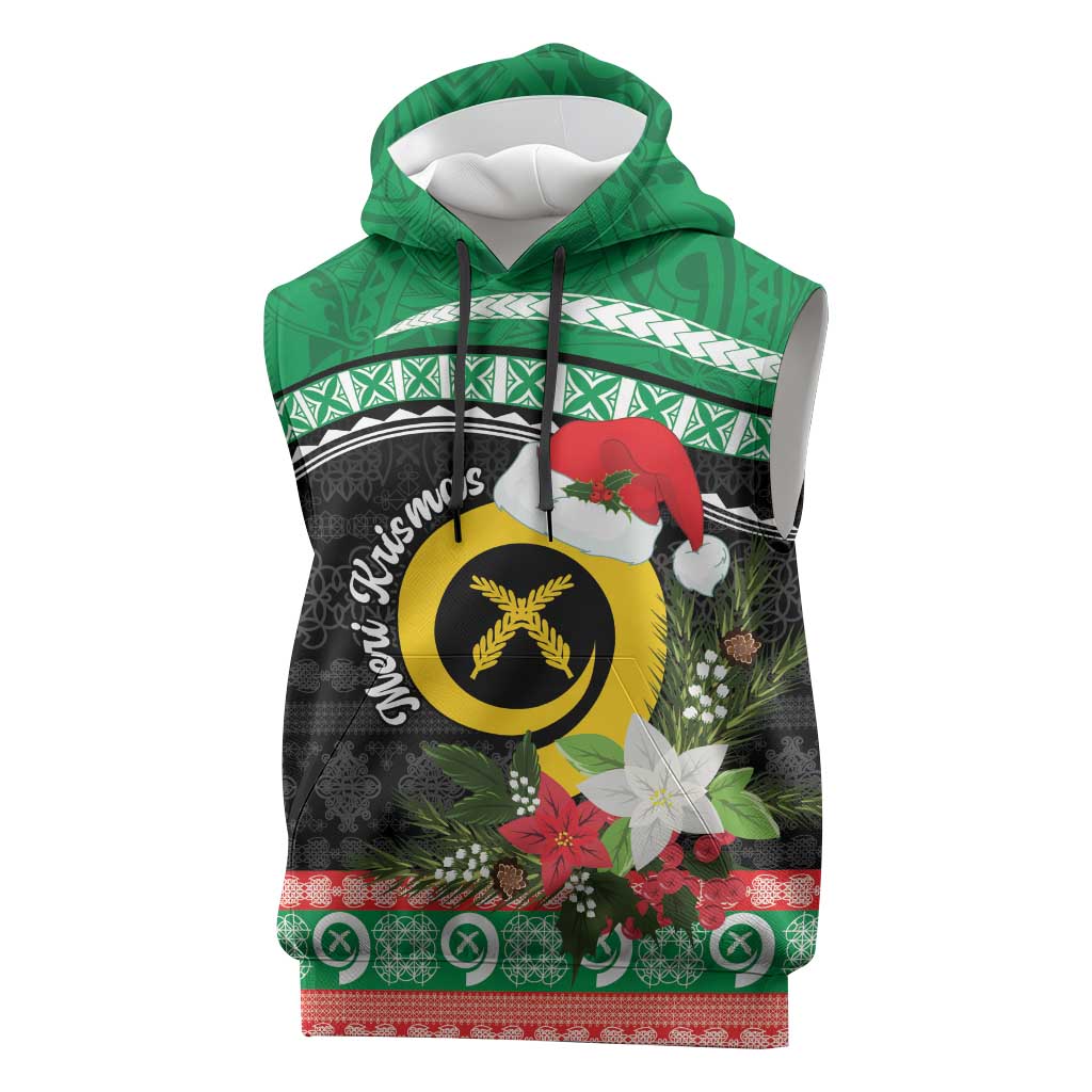 Vanuatu Pig's Tusk Meri Krismas! Sleeveless Hoodie Vanuatuan Sand Drawing Pattern LT9 Green - Polynesian Pride