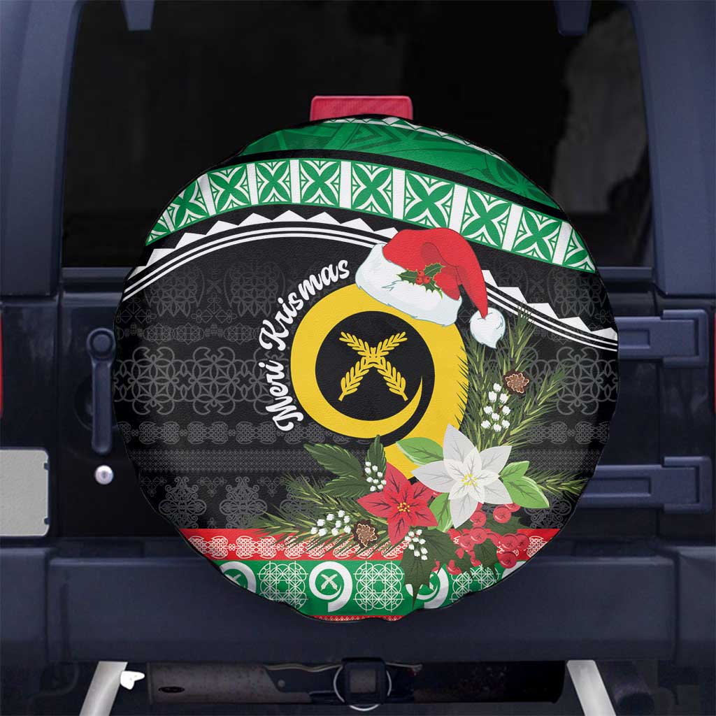 Vanuatu Pig's Tusk Meri Krismas! Spare Tire Cover Vanuatuan Sand Drawing Pattern LT9 No hole Green - Polynesian Pride