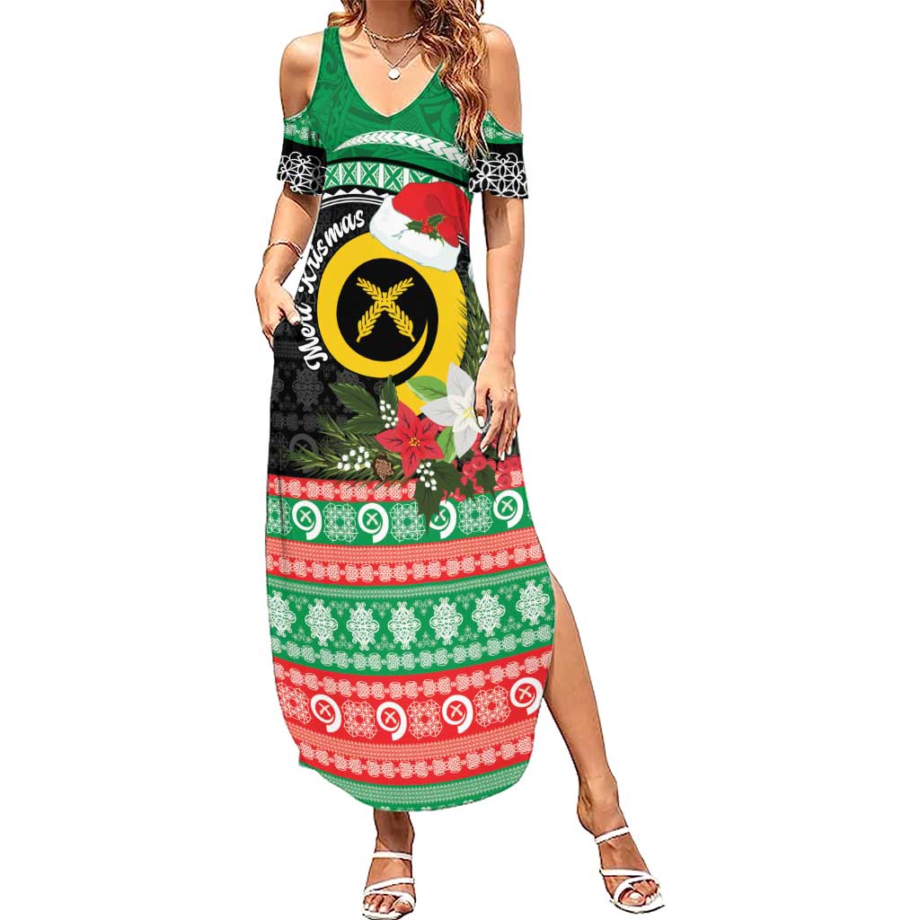 Vanuatu Pig's Tusk Meri Krismas! Summer Maxi Dress Vanuatuan Sand Drawing Pattern LT9 Women Green - Polynesian Pride