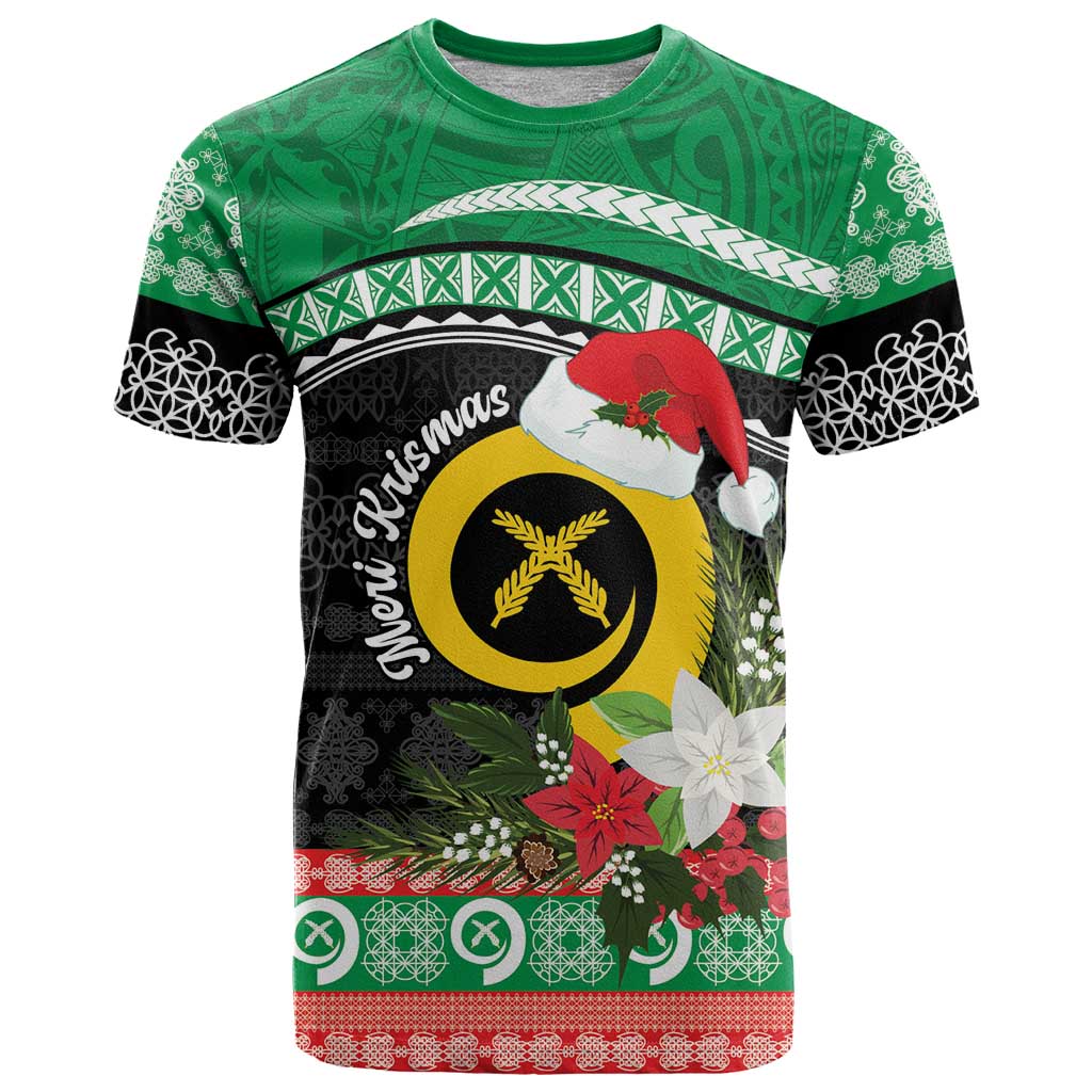 Vanuatu Pig's Tusk Meri Krismas! T Shirt Vanuatuan Sand Drawing Pattern LT9 Green - Polynesian Pride