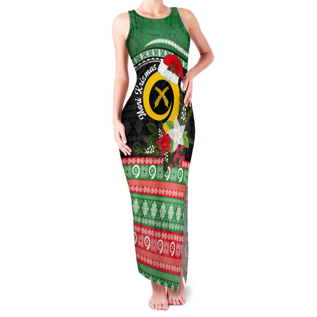 Vanuatu Pig's Tusk Meri Krismas! Tank Maxi Dress Vanuatuan Sand Drawing Pattern LT9 Women Green - Polynesian Pride
