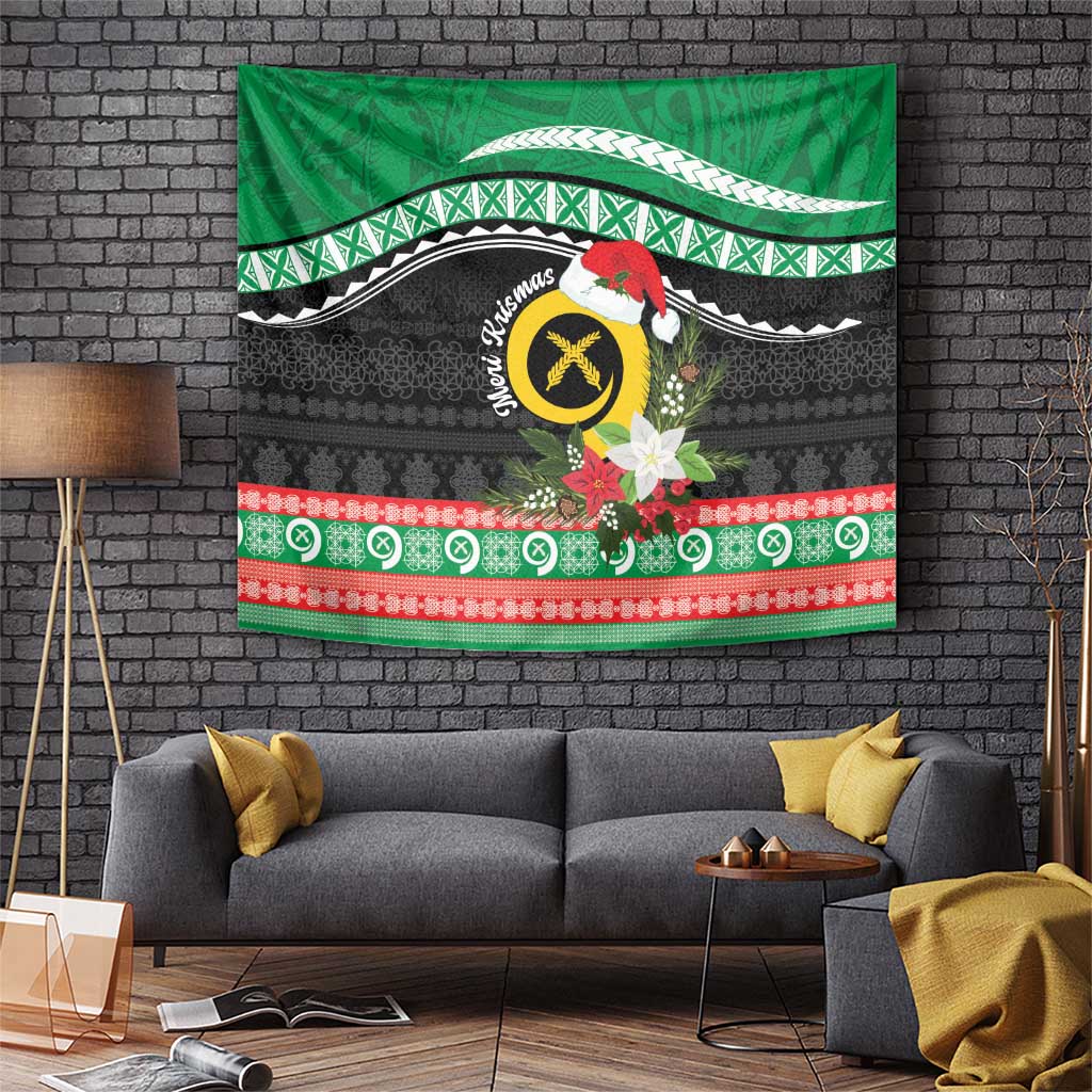 Vanuatu Pig's Tusk Meri Krismas! Tapestry Vanuatuan Sand Drawing Pattern LT9 Green - Polynesian Pride
