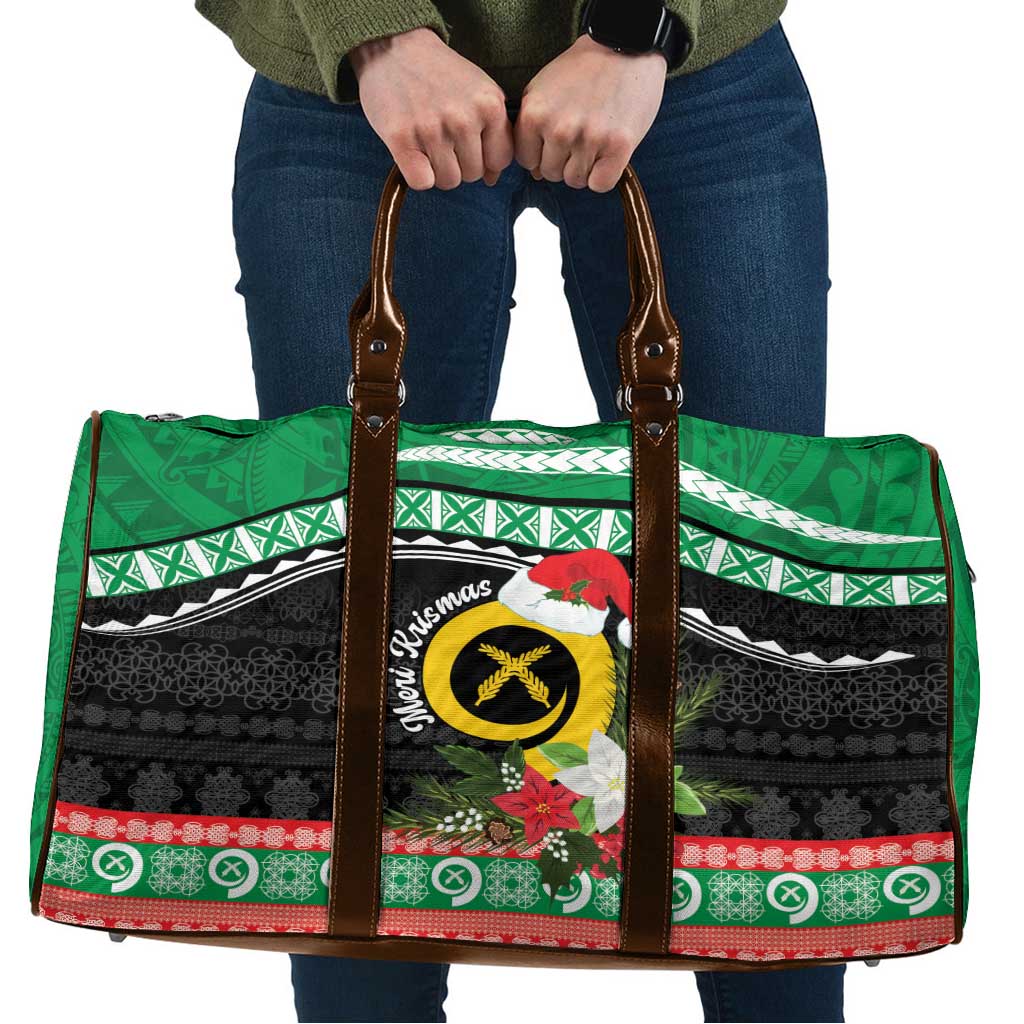 Vanuatu Pig's Tusk Meri Krismas! Travel Bag Vanuatuan Sand Drawing Pattern LT9 Green - Polynesian Pride