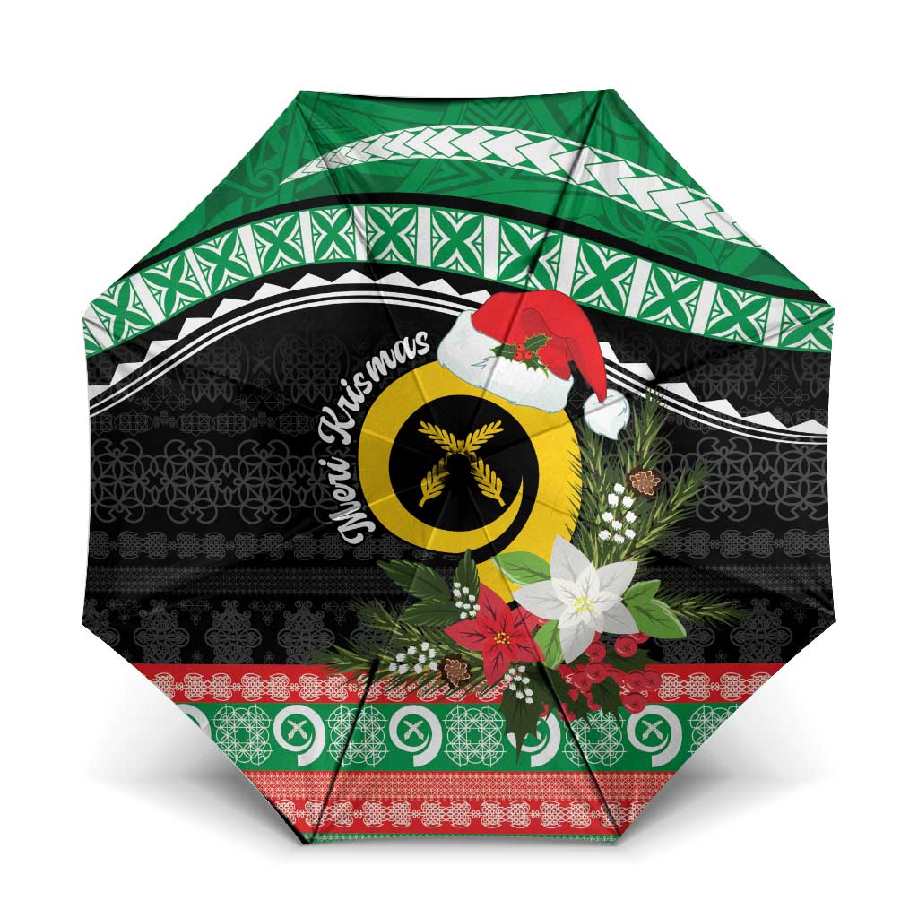 Vanuatu Pig's Tusk Meri Krismas! Umbrella Vanuatuan Sand Drawing Pattern LT9 One Size Folded 11.42 inch Opened Diameter 37.4 inch Green - Polynesian Pride