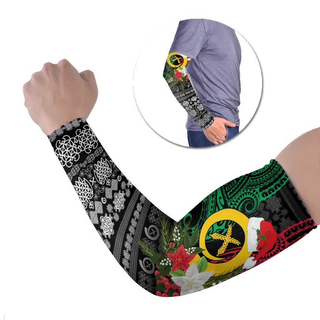 Vanuatu Pig's Tusk Meri Krismas! Arm Sleeves Vanuatuan Ancient Art Spirit LT9 Set of 2 Black - Polynesian Pride