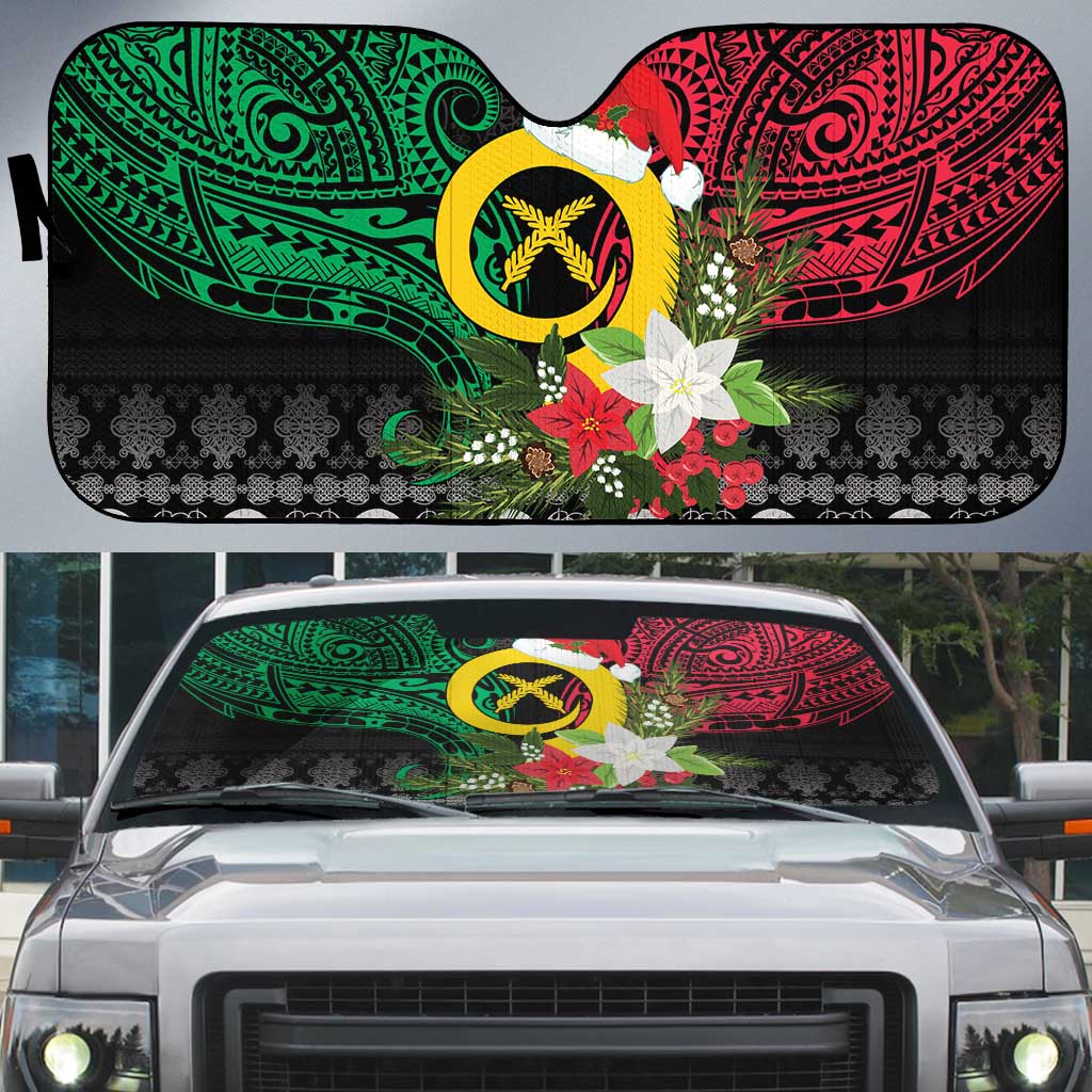Vanuatu Pig's Tusk Meri Krismas! Auto Sun Shade Vanuatuan Ancient Art Spirit LT9 Black - Polynesian Pride