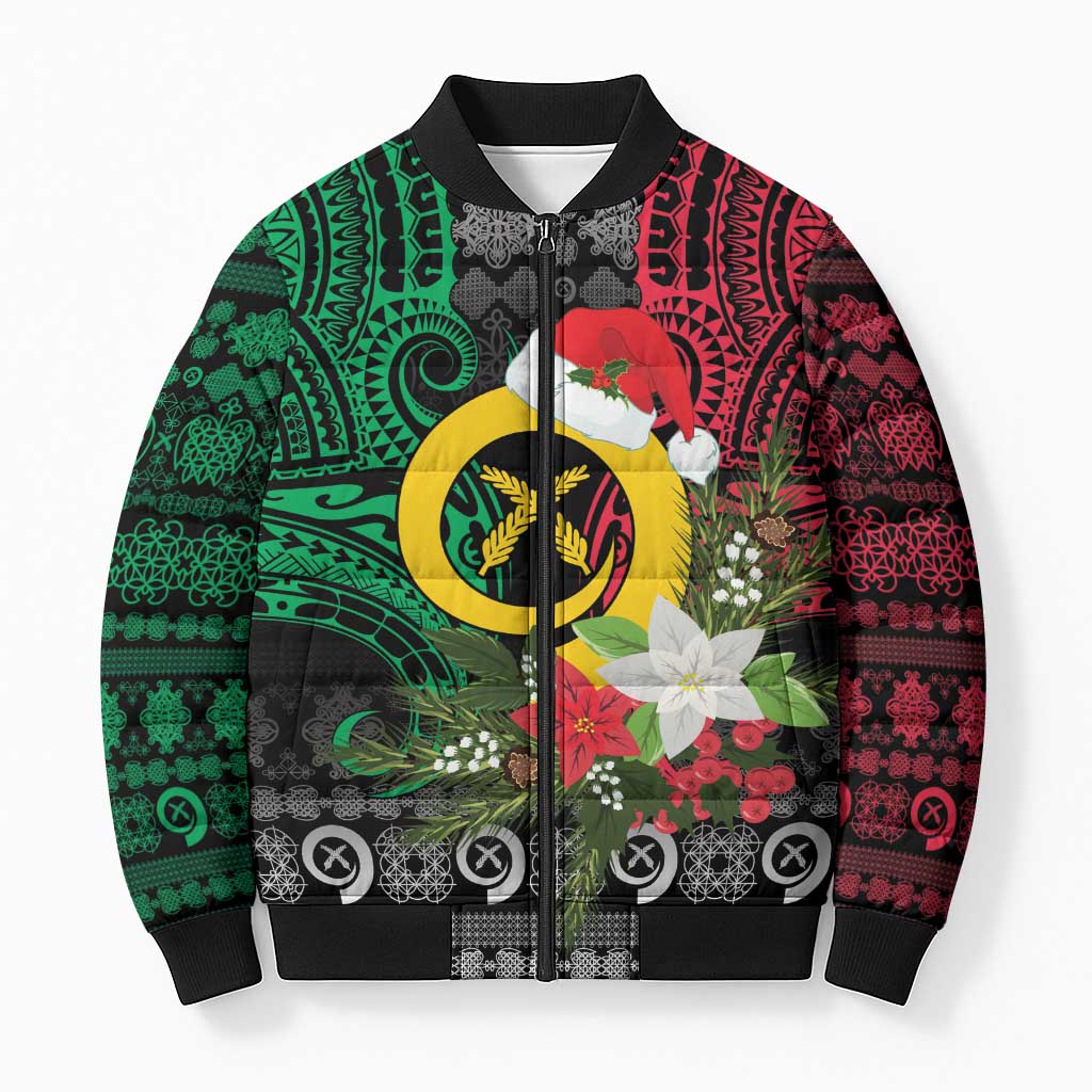 Vanuatu Pig's Tusk Meri Krismas! Bomber Puffer Jacket Vanuatuan Ancient Art Spirit LT9 Unisex Black - Polynesian Pride