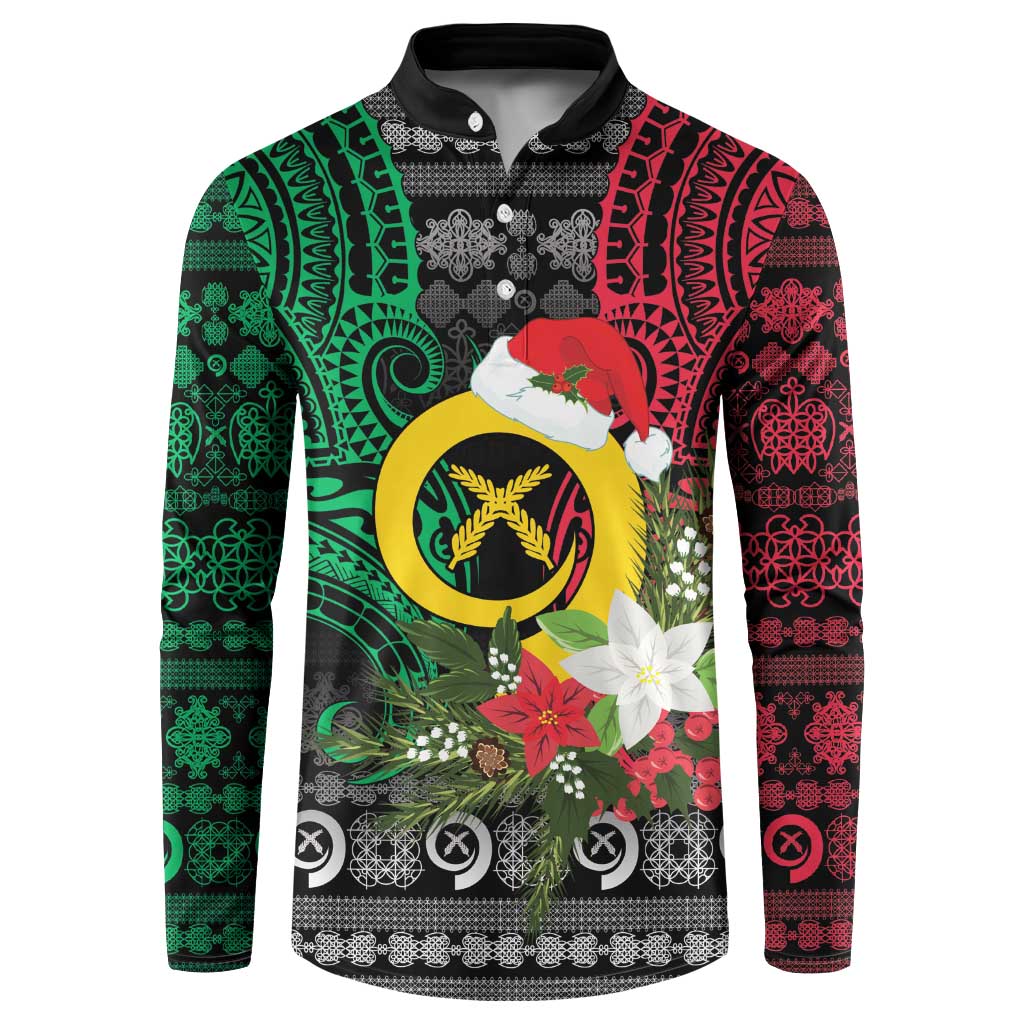 Vanuatu Pig's Tusk Meri Krismas! Button Sweatshirt Vanuatuan Ancient Art Spirit LT9 Black - Polynesian Pride