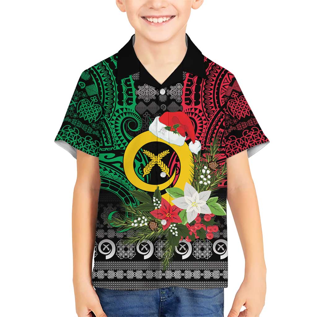 Vanuatu Pig's Tusk Meri Krismas! Kid Hawaiian Shirt Vanuatuan Ancient Art Spirit LT9 Kid Black - Polynesian Pride