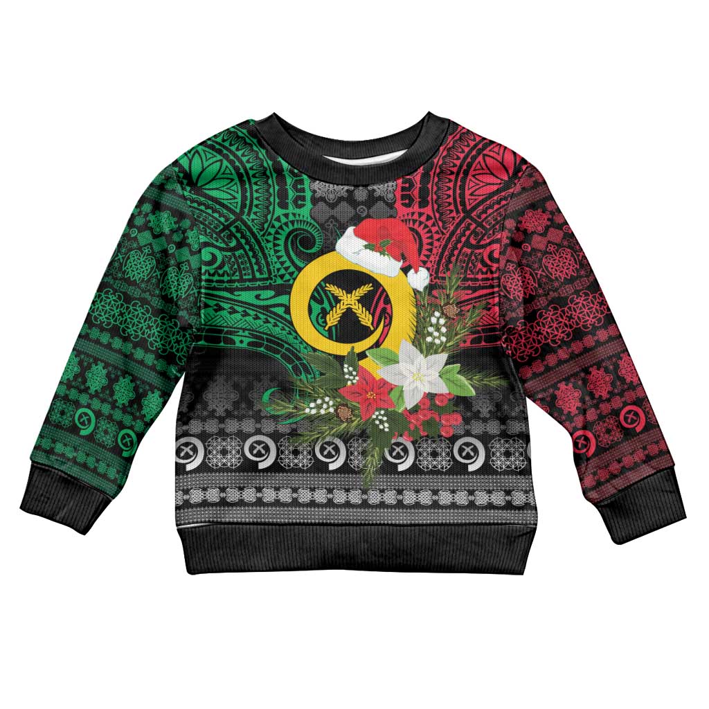 Vanuatu Pig's Tusk Meri Krismas! Kid Ugly Christmas Sweater Vanuatuan Ancient Art Spirit LT9 Kid Black - Polynesian Pride