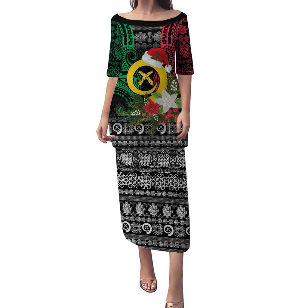 Vanuatu Pig's Tusk Meri Krismas! Puletasi Vanuatuan Ancient Art Spirit LT9 Long Dress Black - Polynesian Pride