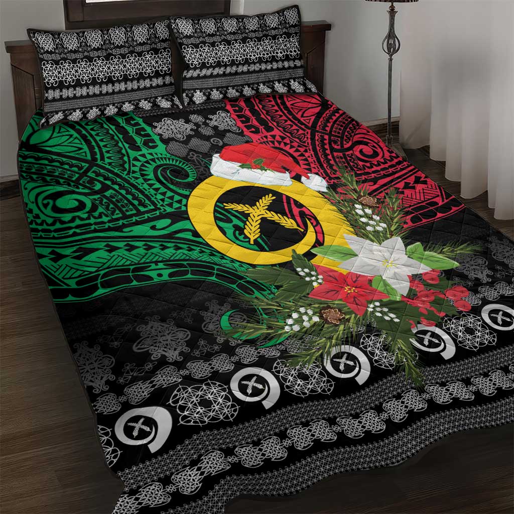 Vanuatu Pig's Tusk Meri Krismas! Quilt Bed Set Vanuatuan Ancient Art Spirit LT9 Black - Polynesian Pride