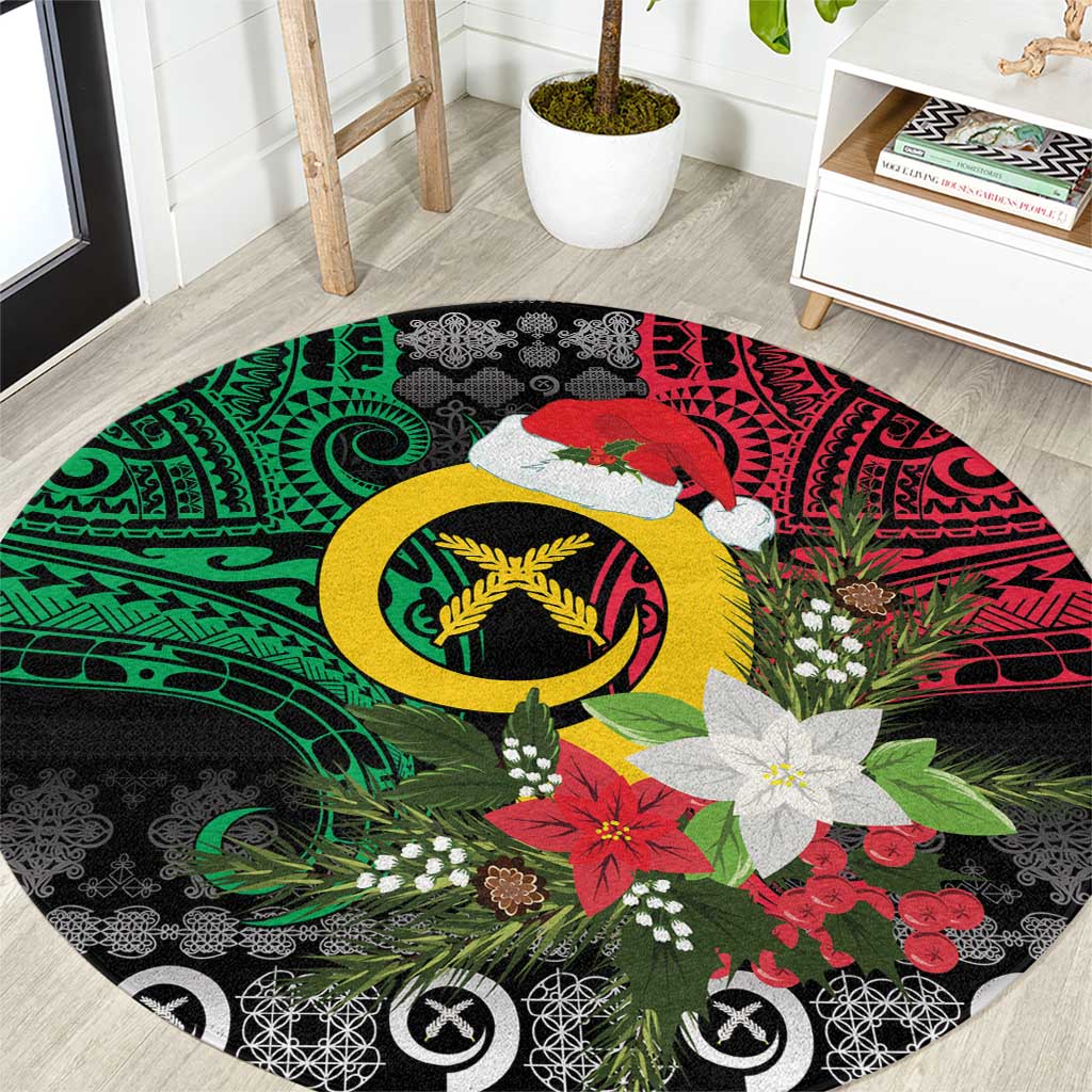 Vanuatu Pig's Tusk Meri Krismas! Round Carpet Vanuatuan Ancient Art Spirit LT9 Black - Polynesian Pride
