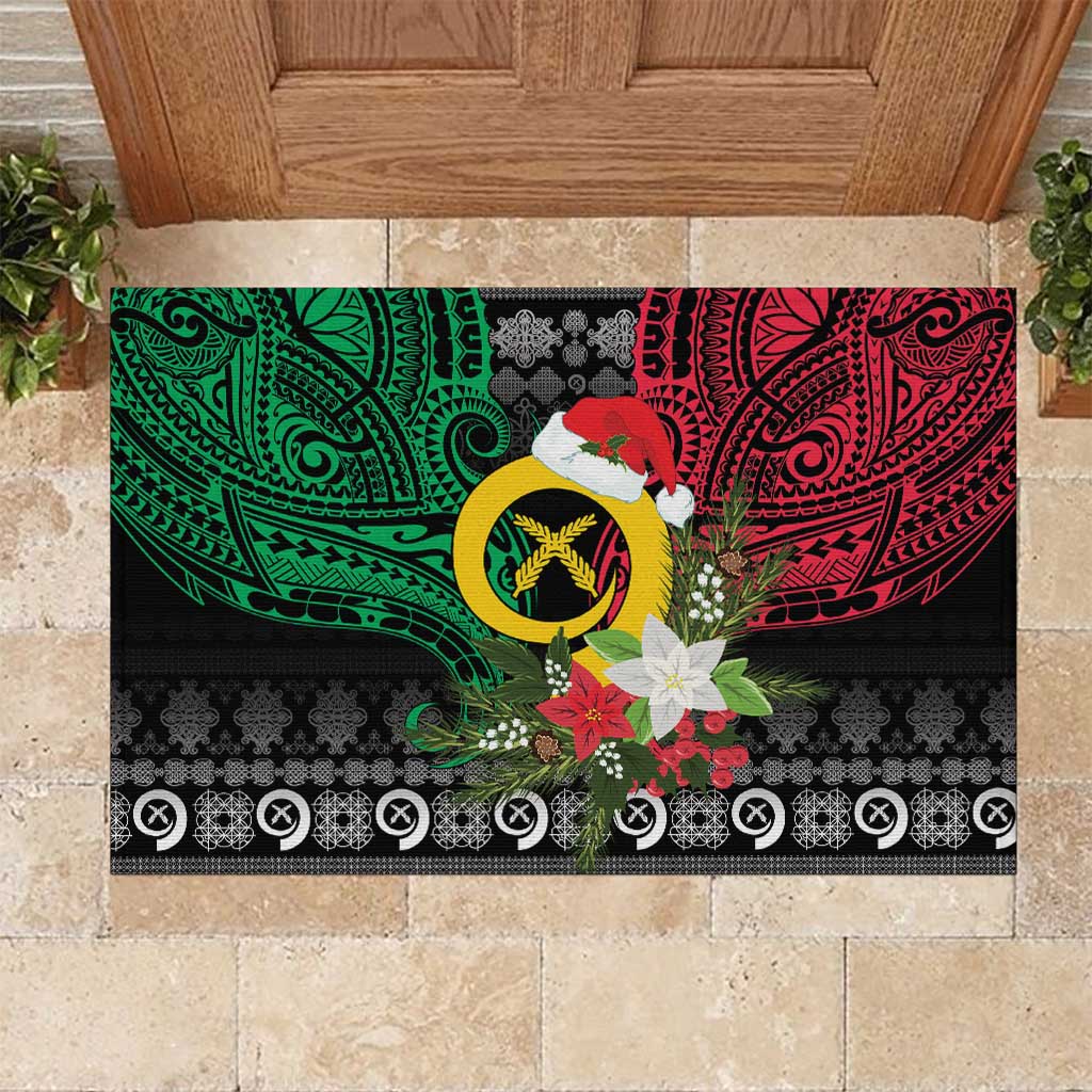 Vanuatu Pig's Tusk Meri Krismas! Rubber Doormat Vanuatuan Ancient Art Spirit LT9 Black - Polynesian Pride