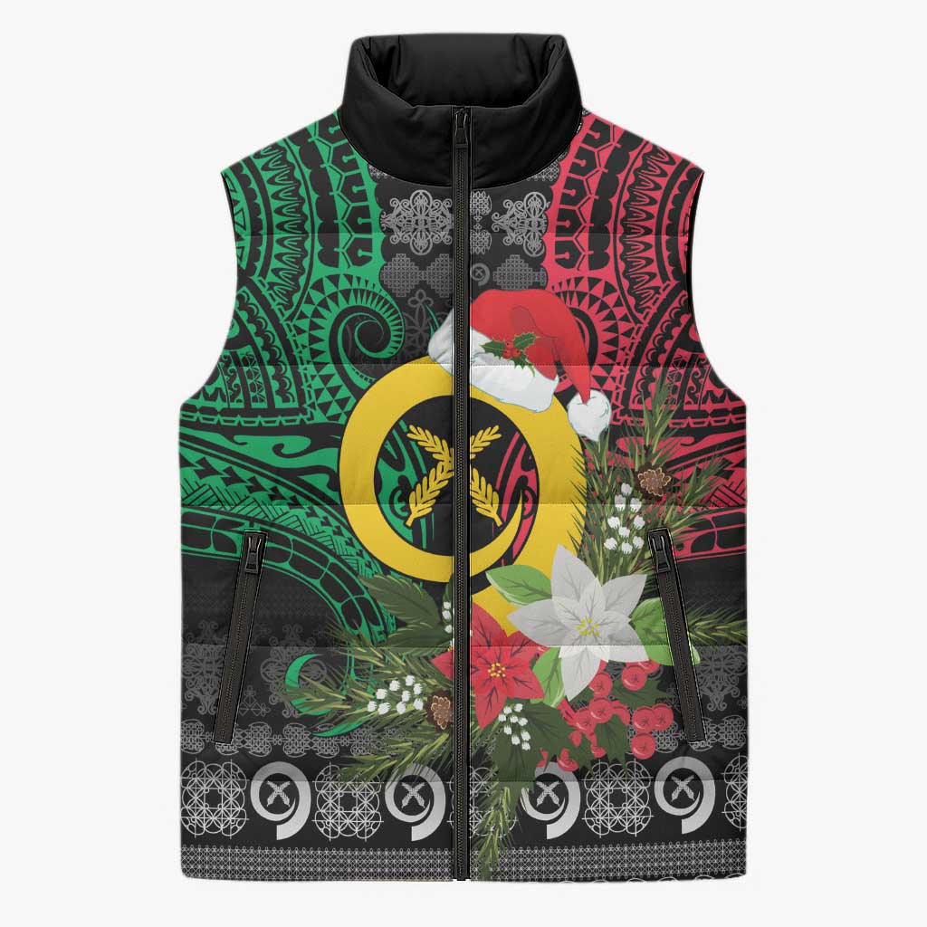 Vanuatu Pig's Tusk Meri Krismas! Sleeveless Puffer Jacket Vanuatuan Ancient Art Spirit LT9 Unisex Black - Polynesian Pride