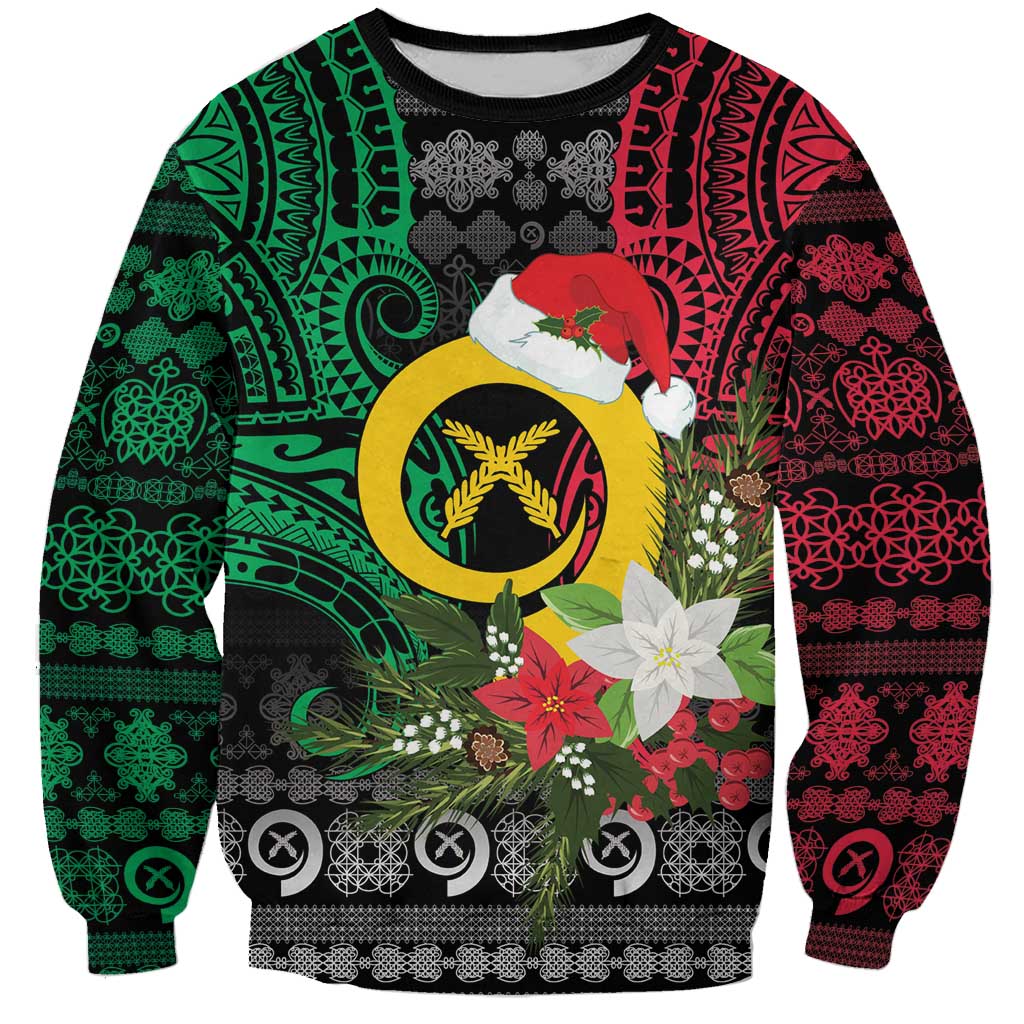 Vanuatu Pig's Tusk Meri Krismas! Sweatshirt Vanuatuan Ancient Art Spirit LT9 Unisex Black - Polynesian Pride