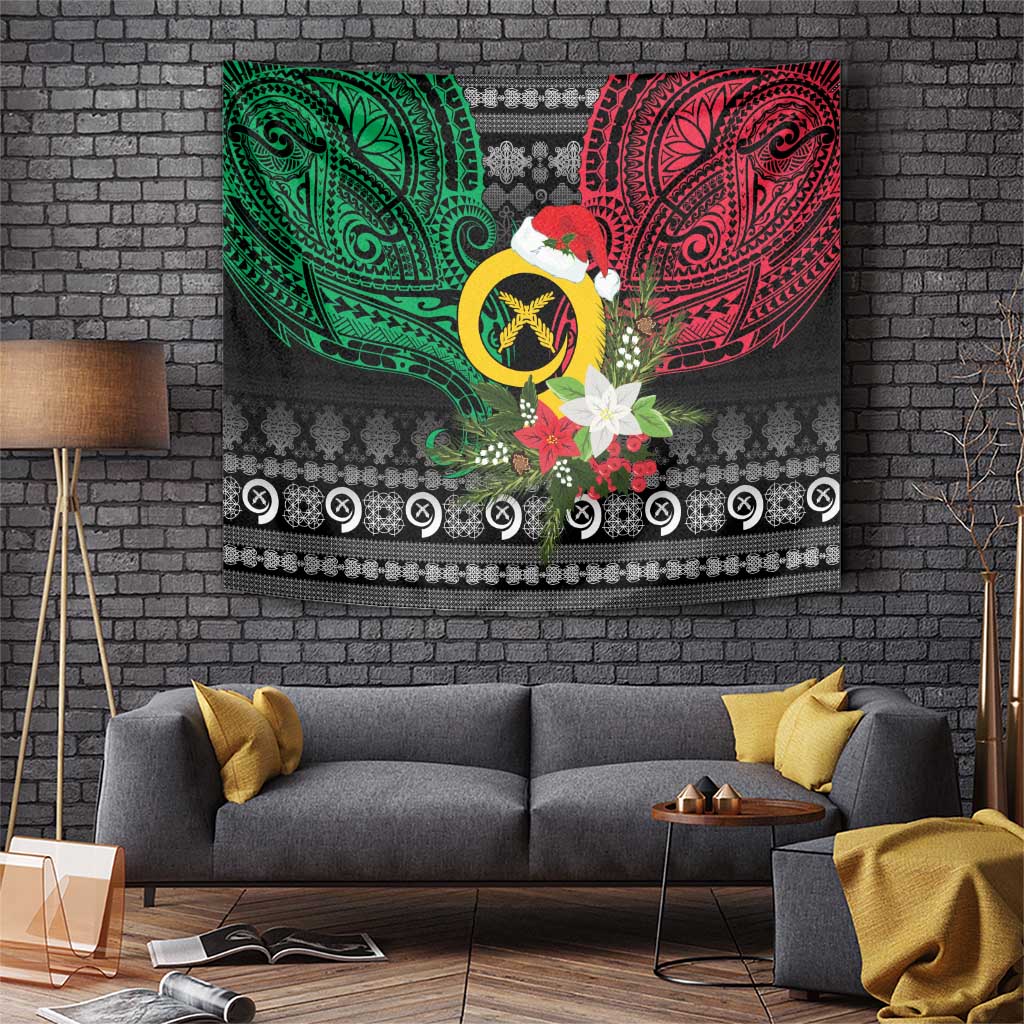 Vanuatu Pig's Tusk Meri Krismas! Tapestry Vanuatuan Ancient Art Spirit LT9 Black - Polynesian Pride