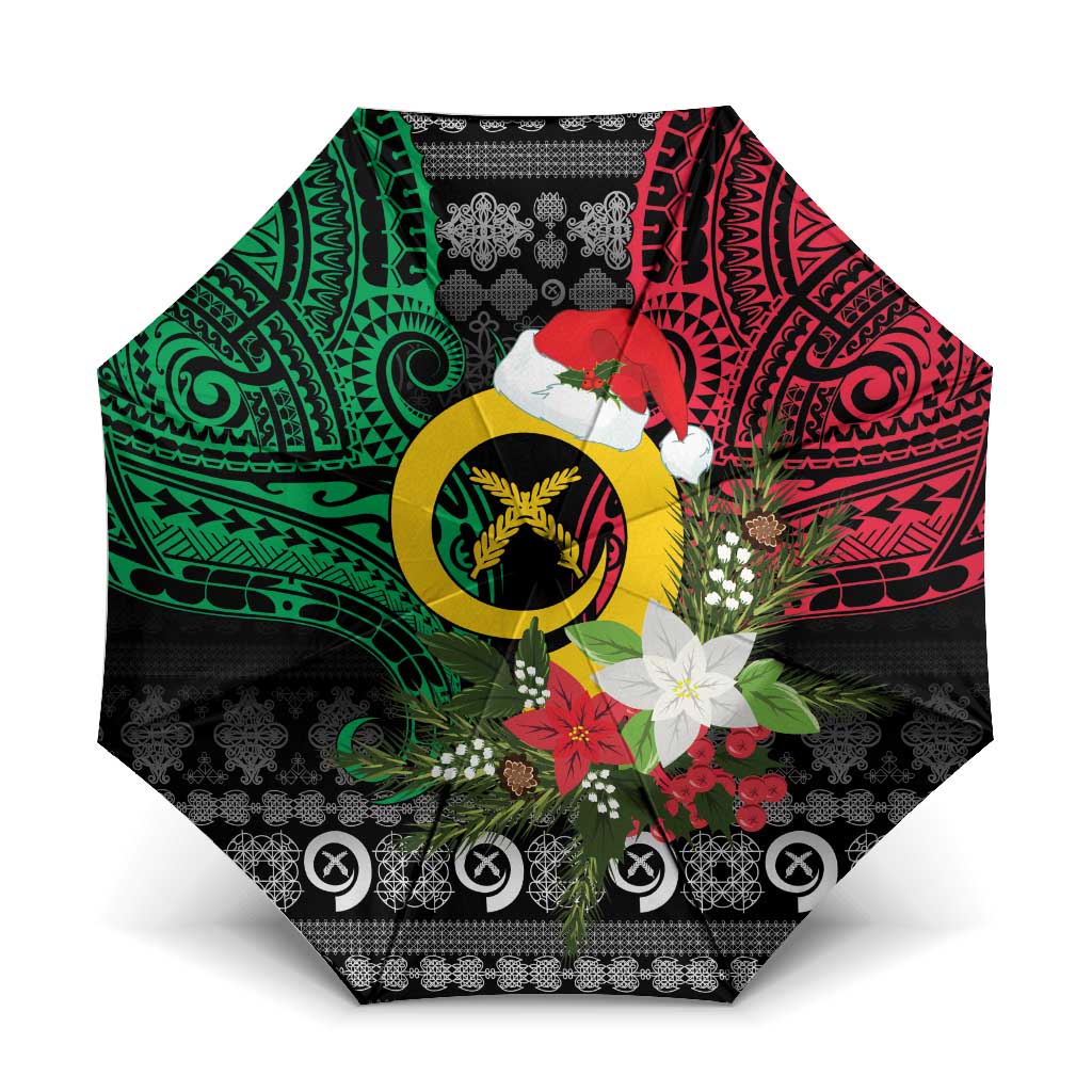 Vanuatu Pig's Tusk Meri Krismas! Umbrella Vanuatuan Ancient Art Spirit LT9 One Size Folded 11.42 inch Opened Diameter 37.4 inch Black - Polynesian Pride