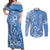 Kosrae Constitution Day Personalised Couples Matching Off Shoulder Maxi Dress and Long Sleeve Button Shirt Kusaie Hook Tattoo Special Polynesian Pattern LT9 Blue - Polynesian Pride